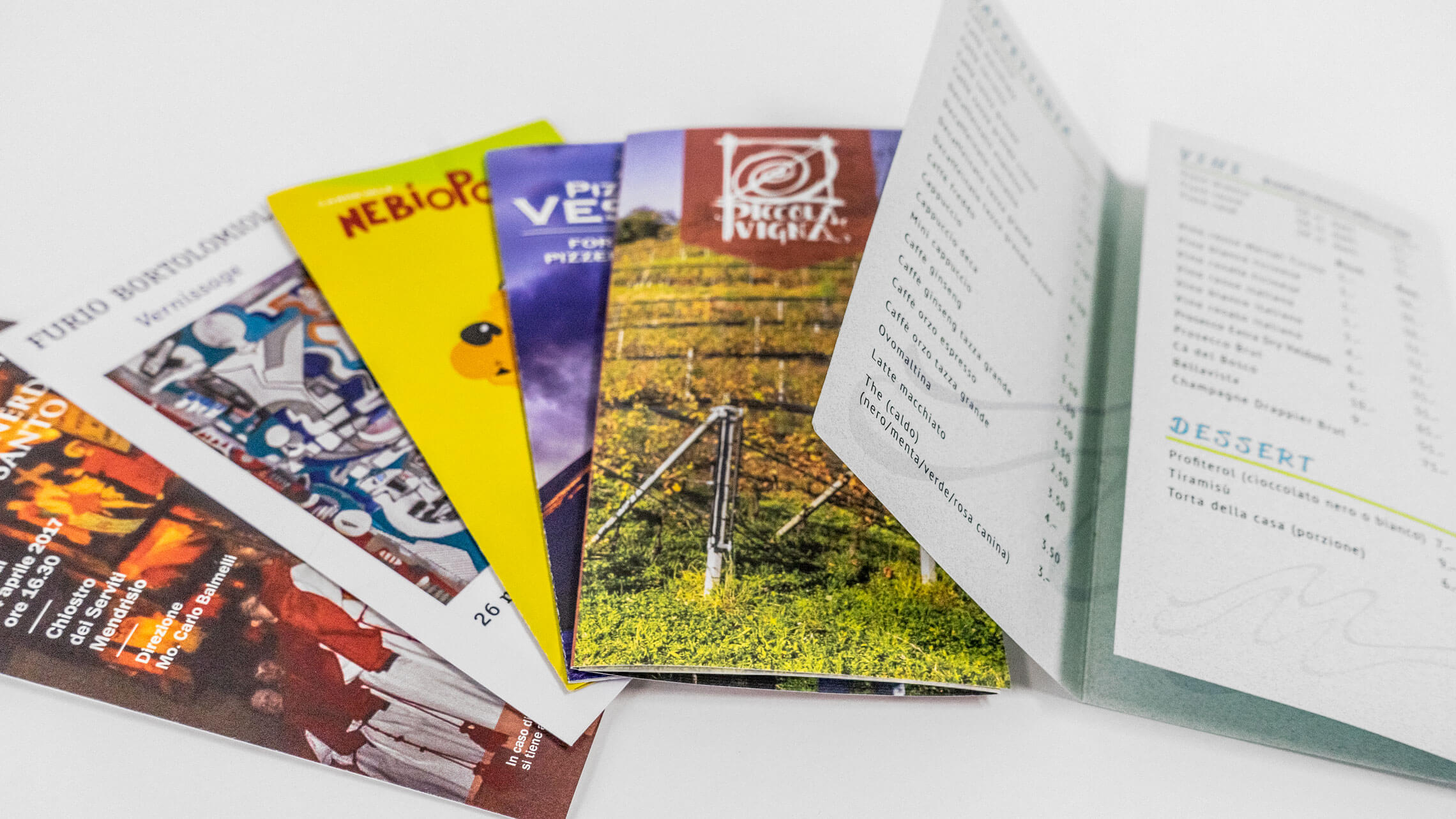 Portfolio stampati Tipo Offset Chiassese — biglietti, brochure e manifesti